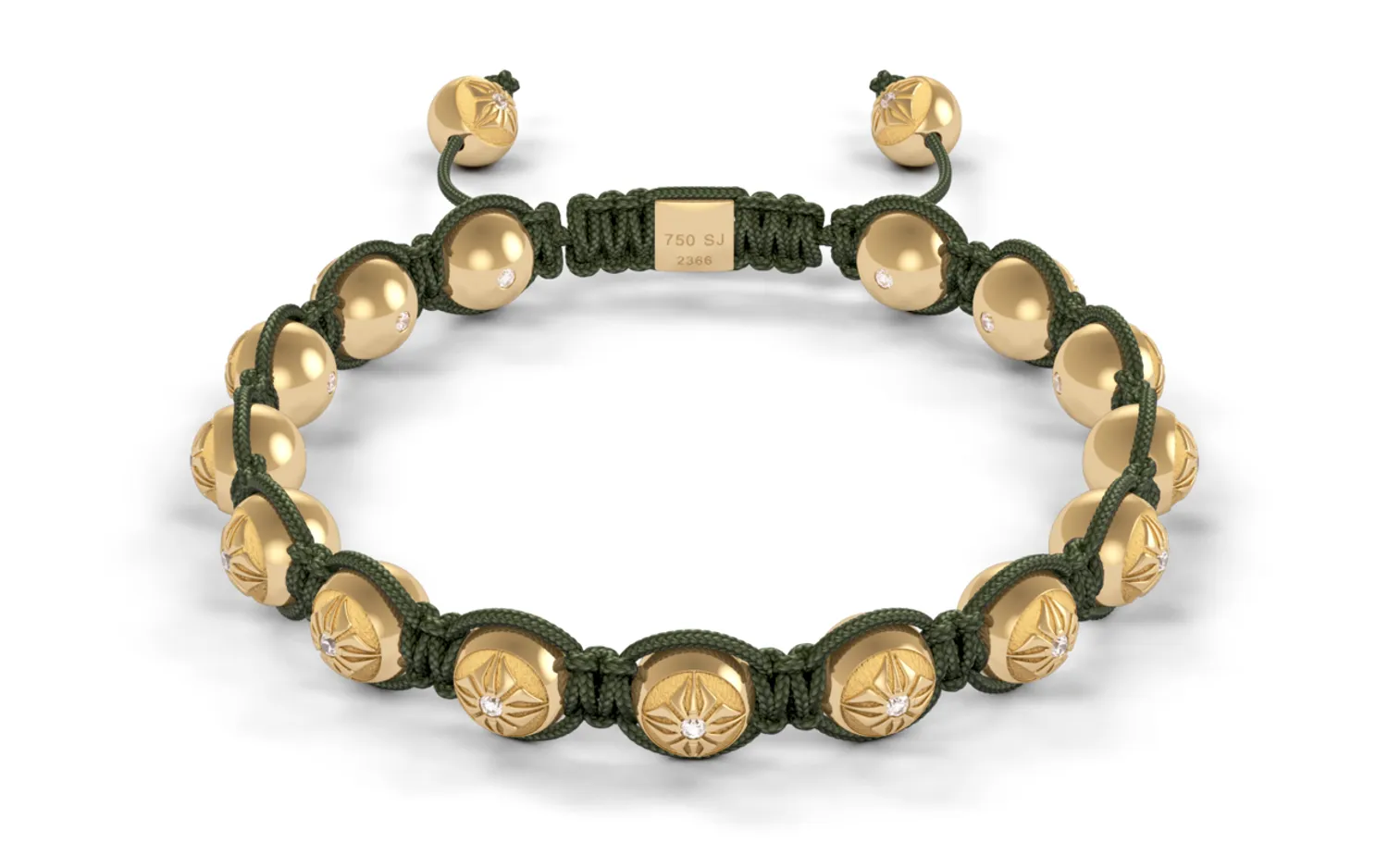Bracelet BEADED BRAIDED 8mm cordon vert olive XL