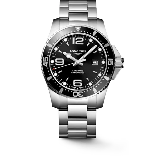 Montre HYDROCONQUEST Automatique 44mm, Bracelet acier, Cadran noir soleillé - LONGINES